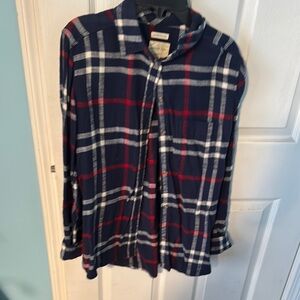 Navy Plaid Button-Up Shirt